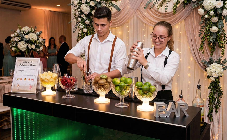 Bartender preparando drinks na festa em SP