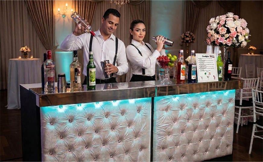 Bartender preparando drinks em casamento SP