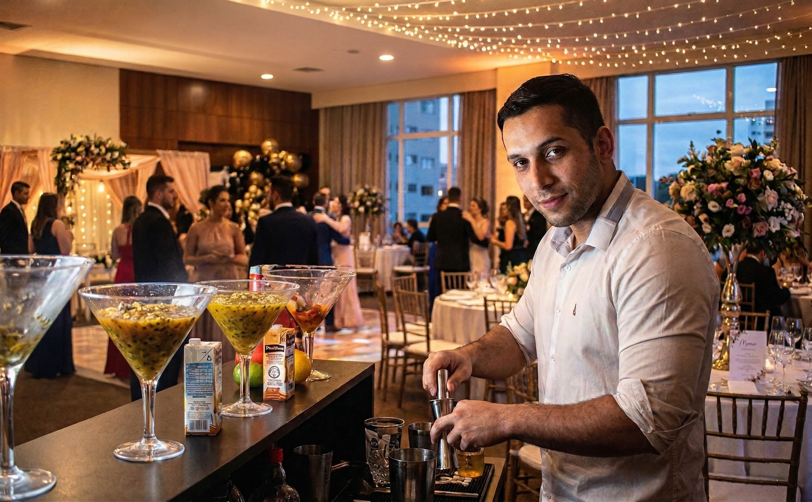 Barman servindo coquetel em casamento